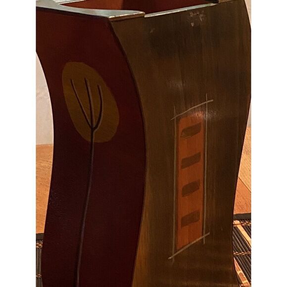 Kakadu Art Israel Wood Vase Handpainted Signed Reut Shahar 12” Tall 4” By 4” - Picture 14 of 14